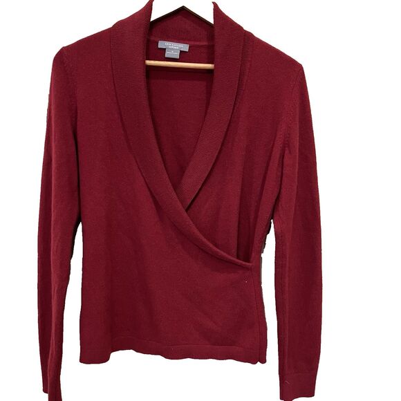 Ann Taylor Cashmere Sweater Womens Medium Burgandy Shawl Collar - Picture 1 of 5